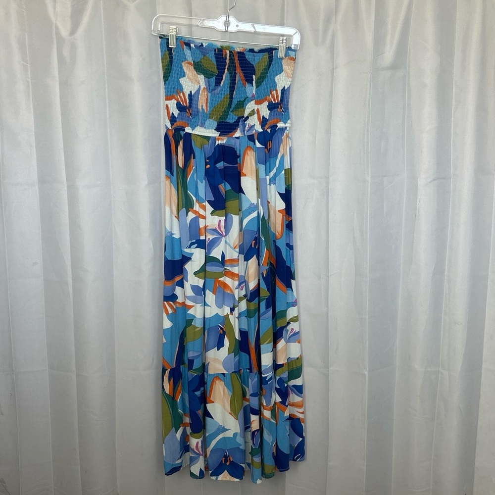 Strapless Blue Floral Dress